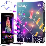 Twinkly Strings Candle 200 LED, Candle-Shaped LED Light String, RGB Multicolor LED Lights, Compatible with Alexa, Google Home, Gaming Lights, USB-C Power, Transparent Wire, 2 x 6m