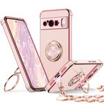 XYZ for Pixel 9 Pro XL Case with Stand, Pixel 9 Pro XL Case with Double Ring, Women Girls Cute Love-Heart Luxury Bling Protective Case for Google Pixel 9 Pro XL Case, Pink