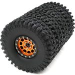 RC Height 4.72'' / 120mm Tires Rubber Tyres Mounted Aluminum 1.9 Beadlock Wheels Orange Black Fit for 1/10 RC Mud Rock Crawler Redcat Gen8 Traxxas TRX-4 Tamiay CC01 Axial SCX10, (4-Pack)