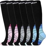 3 Pairs Graduated Compression Socks for Women Men 20-30mmHg Compression Stockings Long Flight Socks Knee High Socks (Small-Medium)