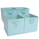 EZOWARE Set of 4 Collapsible Storage Cubes, Foldable Fabric Organizer Basket Bin Boxes Set with Handles for Baby Kids Toy Nursery Room Home Closet Drawers - 33 x 37 x 33cm / Light Blue