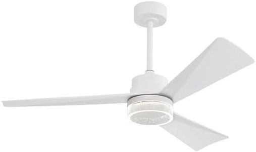 WINGBO 52" DC Ceiling Fan with Lights, 4000K LED Ceiling Fan with Clear Bubble Acrylic Shade, 3 ABS Plastic Blades, 6 Speed Reversible DC Motor, Gloss White Ceiing Fan for Indoor and Outdoor