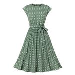 Wellwits Women's Polka Dots Pleated Wedding Guest Vintage Dress Green XL