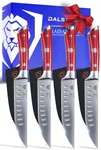 Dalstrong Steak Knives - Set of 4-5" Straight Blade Edge - Gladiator Series - Forged German ThyssenKrupp HC Steel - w/Sheaths - Crimson Red ABS Handle - NSF Certified