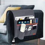 SIMBOOM Sofa Armrest Organizer with 5 Pockets, Couch Bedside Holder for Magazines, Books, TV Remote Control, Phone - Blue Grey