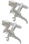 COLLAR AND CUFFS LONDON - Premium Cufflinks with Presentation Gift Box - Dinosaurs - Tyrannosaurus Rex - Animals - History Museum Prehistoric Extinct - Silver Colour