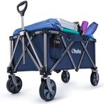 Ohuhu Folding Trolley Wagon on Wheels 180kg Capacity Beach Trolley, Heavy Duty Festival Wagon Shopping Cart Camping Trolley with Adjustable Handle & Drink Holders for Garden Camping, Blue