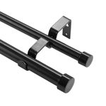 VEVOR Double Rod Curtain Rods, 36-72 inches(3-6ft) Adjustable Length, Black Double Curtain Rods with Cap Finials, 1" and 3/4" Diameter, Double Window Drapery Rod for Sheer and Blackout Curtains