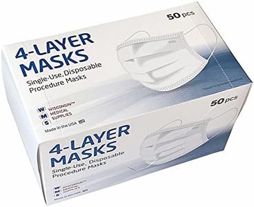 WMS 4-Layer Face Masks, Wisconsin Medical Supplies, MADE IN USA, 1 Pack (50 Masks) White