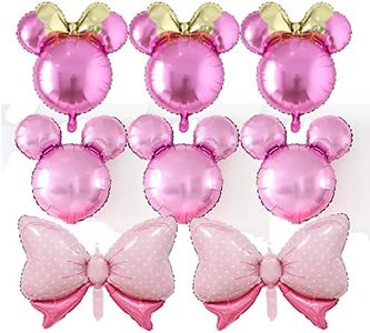 6 globos de cumpleaños con cabeza de ratón, enormes globos de papel de aluminio de lazo rosa para baby shower, boda, para niños, decoración de fiesta de cumpleaños, suministros de decoración