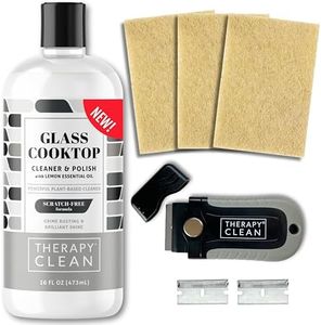 Therapy Glass Stovetop Cleaner and Cooktop Cleaner Kit - 3 Non-Scratch Scrubbing Pads & Razor Scraper - Glass Stove Top Cleaner Cream for Oven, Ceramic, Electric, Induction, Flat Top Stovetop, Gas