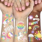 118 PCS Unicorn Temporary Tattoo, Groovy Glitter Style Pride Tattoo Rainbow Crown Fake Tattoo for Girls’ Party Supplies Kids' Birthday Supplies, Waterproof Tattoo Sticker for 6 7 8 9 10 years old