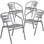 Flash Furniture Metal Restaurant Stack Chair with Aluminum Slats (4 Pack), Silver