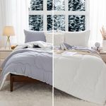 COTTEBED Ultra-Soft Reversible Queen Size Bed Comforter Set, Medium Weight Breathable Fluffy Cozy Bedding 1 Down Alternative Comrter & 2 Pillow Sham for All Season Use - Full/Queen Gray and White