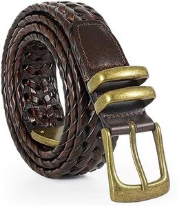 JASGOOD Men's Braided Leather Belt, Braided Woven Belt for Men Casual Jeans Pants with Metal Tail (Brown, Suit for Pant Size 38"-42")