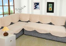 Fashion Throw Sofa Cover L Shape 6 Seats | Velvet Quilted Anti-Slip Sofa Cover Protector Covers | Sofa Cover for Living Room | Sofa Slipcovers (Beige, L-Shape)