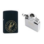 Combo of Zippo Scorpio Zodiac Sign Design Windproof Pocket Lighter and Single Torch Butane Insert