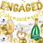 Gidobo Engagement Decorations Set Gold Engaged Balloons Banner, She Said Yes Banner Diamond Ring Balloons Confetti Balloons for Bachelorette Bridal Shower Proposal Wedding Party