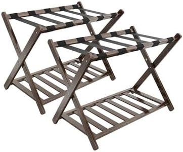 Luggage Racks, Folding Suitcase Stand with Storage Shelf, Bamboo Suitcase Rackwith Unique Magnetic Locking, 2 Pack Assembled Luggage Rack, Luggage Holders Stand for Guest Room, Bedroom, Hotel