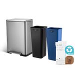 Home Zone Living 13 Gallon Kitchen Trash Can, Dual Removable Liners for Recycling and Trash, Wide Stainless Steel Shape (8 + 5 for 13 Gallon Total)