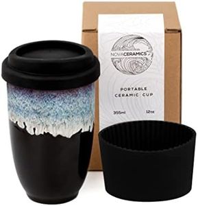 NOVA CERAMICS 12oz Travel Coffee Mug - Unique Microwave & Dishwasher Safe Tumbler With Lid - Gifts For Women & Men