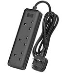 LIPWEL Extension Lead Heavy Duty, 3 Way Power Adapter Extension Cord 6FT, Multi Plugs Extension Sockets, 250V 13 Amp Power Extender, 3 Gang, Black