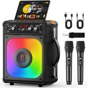 HWWR Karaoke Machine 2 Wireless Microphones, Portable Bluetooth 5.3 Speaker with TWS Echo PA System for Adults, 24H Playtime Singing Machine for Parties and Gatherings, Supports USB, TF, AUX, TV