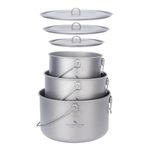 Boundless Voyage Titanium Hanging Pot Camping Cookware with Foldable Handle 1300ml+1950ml+2900ml Ultralight Portable Outdoor Picnic Hiking Cooking Kit Ti2056C