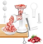 LHS Manual Meat Grinder, Heavy Duty Meat Mincer Sausage Stuffer, 3-in-1 Hand Grinder with Stainless Steel Blades for Meat, Sausage, Cookies, Easy to Clean