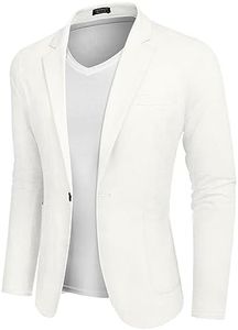 COOFANDY Men's Casual Linen Blazer Lightweight Regular Fit Sport Coat One Button Suit Jacket White