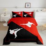 Castle Fairy Taekwondo Comforter Set,Japanese Sports Bedding Set for Kids Girls Women,Adults Black Red White Comforter,Kungfu Quilted Duvet Set Bedroom Collection Twin Size 2Pcs