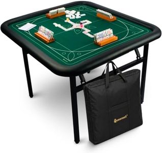 Queensell Folding Mahjong Table, 45.3 Inch Heavy-Duty Square Game Table for 4 Players, Portable Domino and Card Table with Directional Markings, Folding Steel Legs and Carry Bag