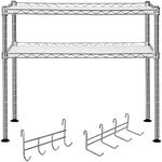 SONGMICS Microwave Rack Kitchen Rack 2 Tier Table Organiser with 2 Adjustable Shelves and 8 Hooks, Silver LGR20C