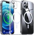 Flyzoo Clear Magnetic Case for iPhone 12 (6.1'') with Camera Protector, [Compatible with MagSafe] [Non-Yellowing] [Shockproof & Antiscratch Protection] Hard Transparent Cover with Silicone Edge, Clear