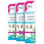 Veet Pure Hair Removal Cream for Women For Sensitive Skin - 100g (Pack of 3)| Suitable for Legs, Underarms, Bikini Line, Arms | Long Lasting Smoothness
