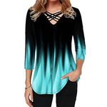 KCatsy Womens Tops Summer T-Shirt Plus Size Half Sleeve Gradient Ombre Colour Criss-Cross V-Neck Loose Fit Tee Blouse(C Green,4XL(20))