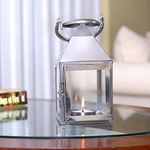 HOSLEY Classic Style Glass Stainless Steel Lantern with One Tealight Candle|Hanging Lantern Perfect for Home Decor|Diwali Decor|Diwali Decoration for Home|Tealight Holder|Pack of 1, 6.5 Inch Long