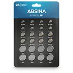 ABSINA button batteries mixed 24 pack Alkaline & Lithium - 2x AG1 / 2x AG3 / 4x AG4 / 4x AG10 / 4x AG13 / 2x CR2016 / 2x CR2025 / 4x CR2032-1.5V & 3V watch batteries assorted sizes - watch battery