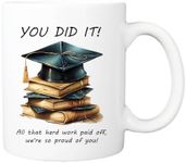 Graduation Gift Mug for Grandson, Granddaughter, Son, Daughter, Niece, Nephew, Great Present for Someone Passing Their GCSEs, A-Levels or Any Exams. You Did It, Mortar Board and Books Design