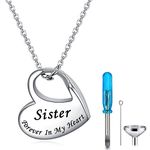 YOTHIWAD Heart Urn Necklace for Ashes Cremation Jewelry Forever in My Heart Engraved Stainless Steel Keepsake Waterproof Memorial Pendant for loved One with Filling Kit(Sister)