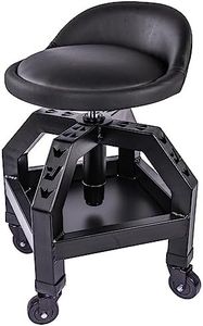 JEGS Heavy-Duty Swivel Shop Stool | 330 lb. Capacity | Steel Frame | Black Powder Coat Finish | 22 in. to 27.50 in. Height Adjustment | 16 in. Foam-Padded Seat w/360 Degree Swivel