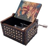 Music Box Howl Engraved Wood Musical Box Hand Cranked Gift Box for Christmas,Birthday,Valentine's Day (Air walk2, Black)