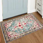 Lahome Boho Tribal Area Rug - 2x3 Small Aqua Bath Rugs Kitchen Throw Mat, Soft Washable Non Slip Non Shedding Bohemian Bathroom Bedroom Carpet for Front Door Living Room Stove Chair