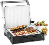 KLARSTEIN Burgermeister 3-in-1 Contact Grill Table - Panini Maker, 2000W, Temperature Freely Adjustable via Sliding Regulator, High-Temperature Ceramic Non-Stick Coating, Black