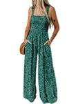 Dokotoo Womens Casual Loose Overalls One Piece Sleeveless Jumpsuits for Women Dressy Stretchy Wide Leg Long Pant Rompers Jumpsuit with Pockets Printed 2024 Fashion Small Green