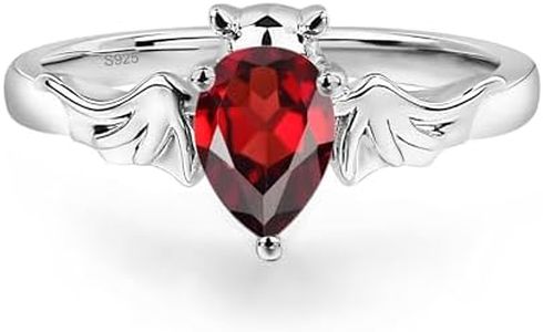 LUO 925 Sterling Silver Garnet Ring, Pear Shaped 7X5 MM Unique Bat Animal Promise Ring for Women Size 6 Jewelry
