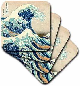 3dRose CST_155631_3 The Great Wave Off Kanagawa by Japanese Artist Hokusai Dramatic Blue Sea Ocean Ukiyo e-Print 1830 Ceramic Tile Coasters (Set of 4)