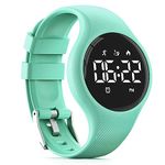 Focwony LED Digital Waterproof Pedometer Watch, Non-bluetooth Fitness Tracker, Step Counter, Distance, Vibrating alarm clock, Stopwatch, Great Gift for for Kids Childrens Teens Girls Boys (Green)