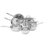 Amazon Basics Stainless Steel Induction-Ready 11-Piece Cookware Set, Pots and Pans, Oven Safe, Dishwasher Safe, Easy to Clean, Heavy Duty, Silver