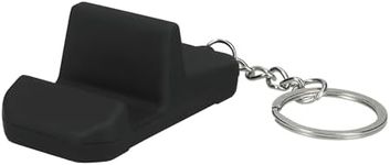kwmobile Mini Desk Phone Holder - Small Silicone Smartphone Stand with Keyring - Horizontal and Vertical Mobile Viewing - Black